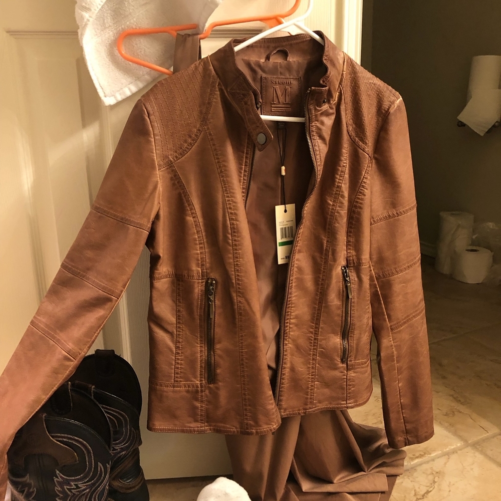 Studio M Max Studio Brown Faux Leather Jacket